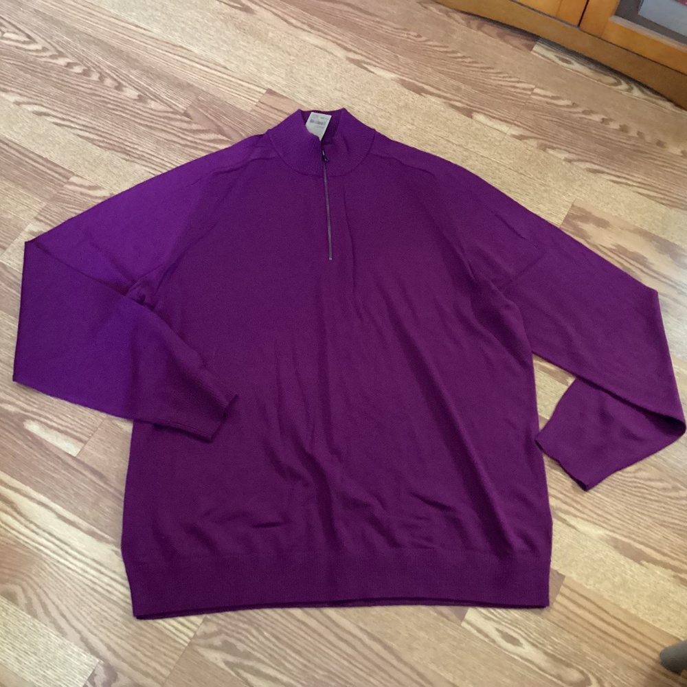 Men's Amazon Purple 1/4 Zip Mock Neck Pullover Wool Sweater  Size 2XL Tall